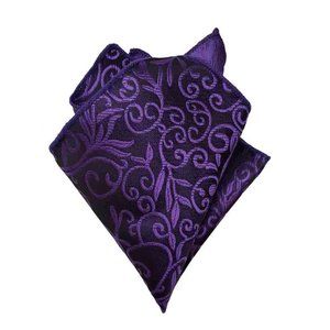 Gascoigne Pocket Square Purple Scroll Pattern Silk Blend Men's